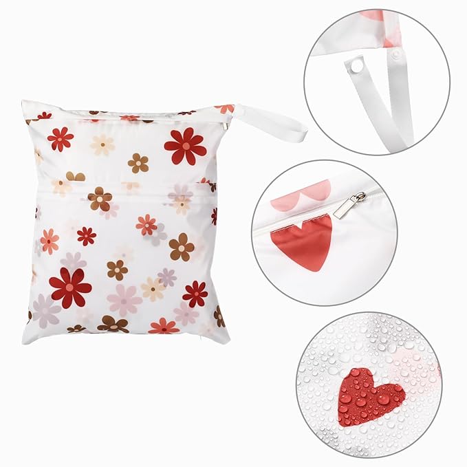 Frienda 4 Pieces Cloth Diaper Wet Dry Bag, Waterproof Reusable Washable Bag for Baby Items and Travel Zippered Pockets with Handle, Beach, Swimsuit, Dirty Gym Clothes and Toiletries(Boho)
