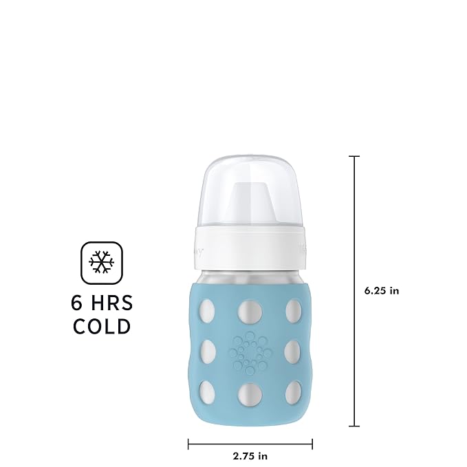 Lifefactory 8-Ounce Stainless-Steel Vacuum-Insulated Wide-Neck Baby Bottle with Hard Sippy, Denim, LS2221WDE4