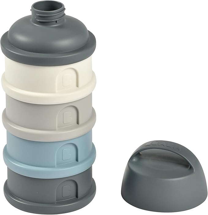 BEABA Formula and Snack Container, Baby Formula Dispenser, Toddler Baby Snack Storage Container, Holds up to 11 Doses of Milk Powder Per Compartment, Made in France, Rain