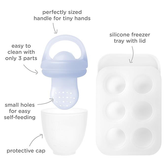 Olababy Silicone Food Feeder & Popsicle Set for Solid Food Introduction | Cooling Relief BPA Free Freezer Tray Combo for Fruit, Frozen Breastmilk, Puree, Smoothies for Infants, Babies