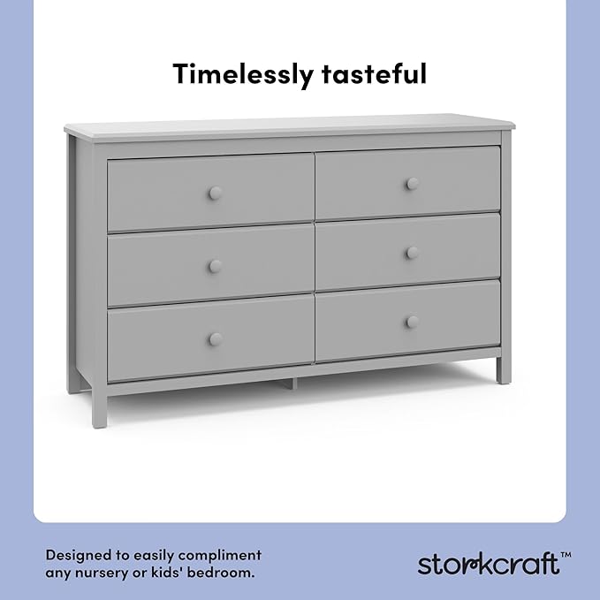 Storkcraft Alpine 6-Drawer Dresser (Pebble Gray) – GREENGUARD Gold Certified, Gray Dresser for Bedroom, Kids & Nursery Storage Drawers, Safety Interlocking Drawers, Pre-Installed Tracks, Kids Bedroom