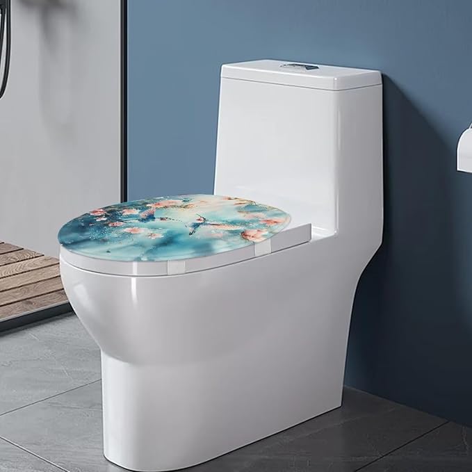 Hummingbird with Flower Toilet Lid Covers Soft Flannel Fabric Bathroom Dust Covers Elastic Bottom Soft and Breathable Seat Covers Toilet Seat Cover Set Universal for Most Toilet Bowl Lids