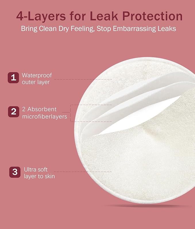 Washable Nursing Pads 10 PCS Reusable Breast Pads for Breastfeeding Soft and Super Absorbent Nipple Pads with Laundry Bag & Travel Storage Bag for Postpartum Essentials - 4.7inch