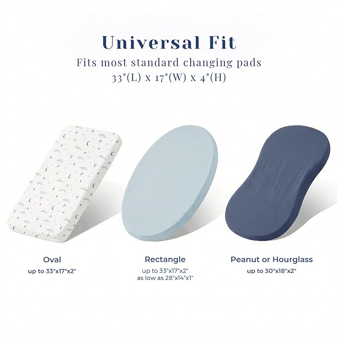 3 Pack Muslin Cotton Changing Pad Covers for Girl, Boy, 100% Soft Changing Table Cover, Breathable Baby Nursery Diaper Chang Pad Sheets (Nightfall Blue)