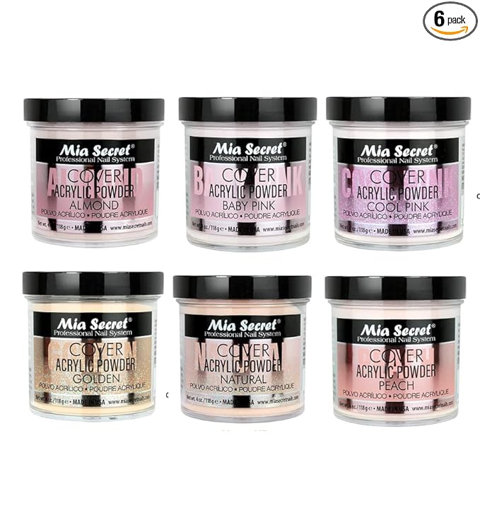 Mia Secret Acrylic Powder COVER (Baby Pink/Cool Pink/Natural/Peach/Almond/Golden) - 4 oz; 6pc