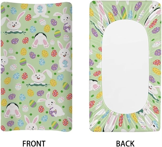 Rabbit Egg Easter Changing Pad Cover Waterproof Breathable Universal Tray Table Mat for Boys Girls Stretchy Soft Changing Table Cover Easy to Clean
