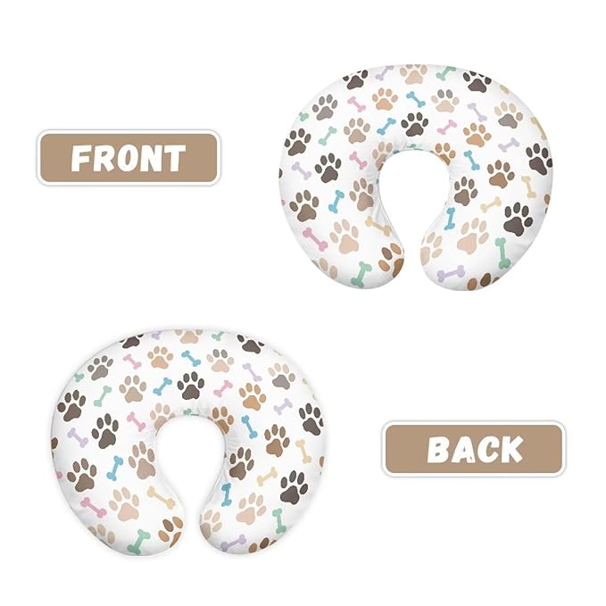 Multi Paw and Bone Breastfeeding Pillow Slipcover for Baby Newborn U-Shaped Breastfeeding Pillowcase Cushion Cover Stretchy Replaceable Pillow Cover Slipcover