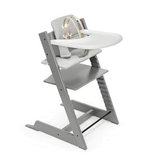 Stokke Tripp Trapp High Chair and Cushion with Tray - Storm Grey with Nordic Grey - Adjustable, Convertible, All-in-One High Chair for Babies & Toddlers