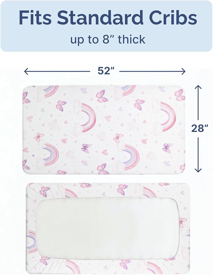 Baby Crib Sheets for Boys & Girls - Pack of 2 Fitted Microfiber Crib Sheets for Standard Crib & Toddler Mattress - Soft, Breathable & Wrinkle Free - Machine Washable, Oeko Tex - 52x28x8in - Flutter