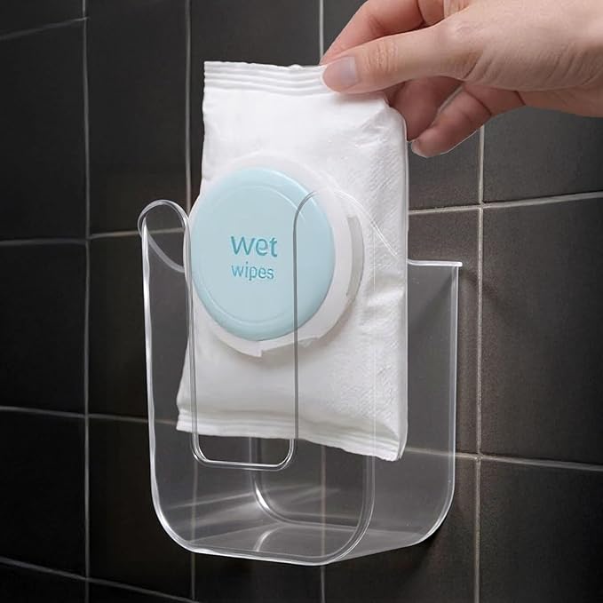 Wipes Dispenser Flushable Wipes Holder for Bathroom Wipe Container Clear Wipe Dispenser Wall-Mounted Tissue Box Wipes Holder for Bathroom Bedroom Kitchen