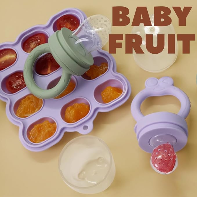Baby Fruit Feeder Breastmilk Popsicle Molds Set, Silicone Food Storage Freezer Tray and Breast Milk Feeder Pacifier for Teething