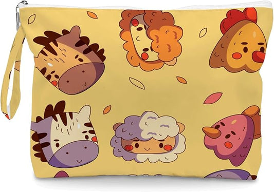 Wet Dry Bag, Wet Bag for Swimsuit, Diaper Sunscreen Large Zipper Pouch Waterproof Pouch, Beach Bags for Women, Gifts for Ladies Girls Friends Colleagues and Sisters, Animal Cartoon Head Patterns