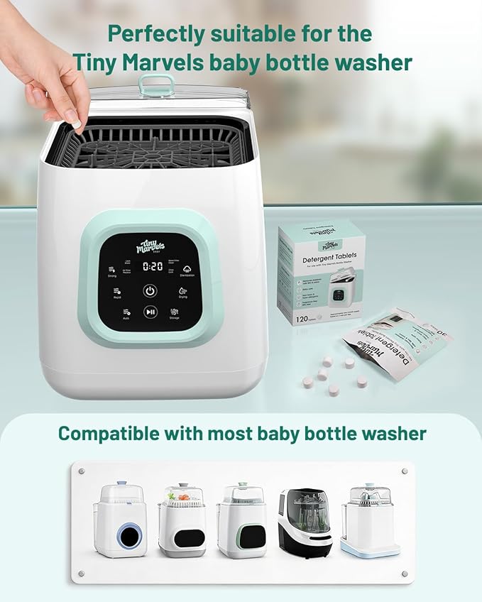 120PCS Bottle Washer Tablets Compatible with Baby Brezza, Momcozy ,Grownsy & All Brands, Detergent Tablets for Bottle Washers, Detergent Cleaning Tablets for Baby Bottles, Deep Cleans Milk Residue