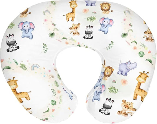 Safari Animals Tropical Leaves Flowers Baby Nursing Pillow Covers for Boy Girl Zoo Jungle Rainbow Nursery Pillowcase for Breastfeeding Pillows Lion Giraffe Elephant Hippo Soft Stretchy Slipcovers