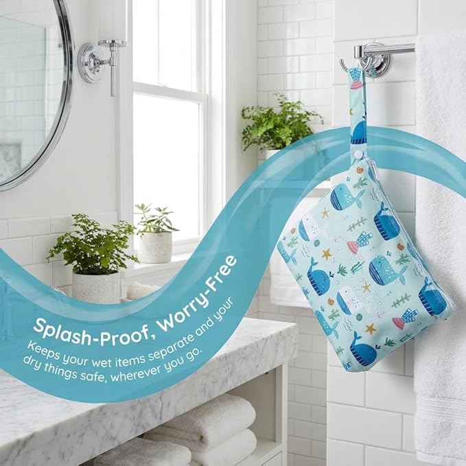 Waterproof Wet Bag with Wrist Strap, Reusable Zippered Pouch for Beach, Swim & Travel, Compact Cosmetic Toiletry Organizer Bag, 7.9 * 9.5 * 2 inches