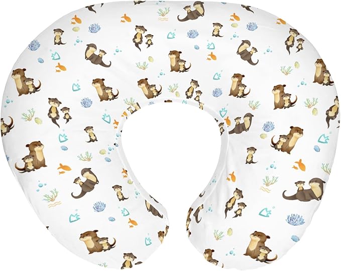 Cute Otters Family Baby Nursing Pillow Covers for Boy Girl Sea Otters Fishes Corals Conches Nursery Pillowcase for Breastfeeding Pillows Ocean Animals Soft Stretchy Slipcovers for Newborn Infant