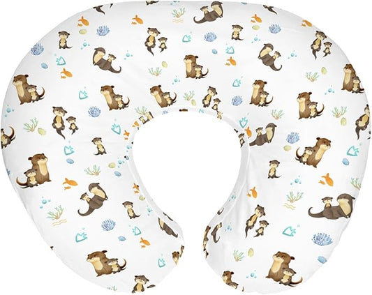 Cute Otters Family Baby Nursing Pillow Covers for Boy Girl Sea Otters Fishes Corals Conches Nursery Pillowcase for Breastfeeding Pillows Ocean Animals Soft Stretchy Slipcovers for Newborn Infant