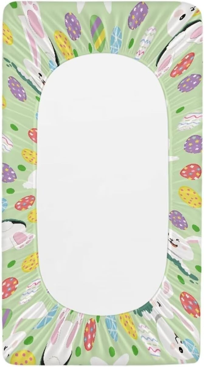 Rabbit Egg Easter Changing Pad Cover Waterproof Breathable Universal Tray Table Mat for Boys Girls Stretchy Soft Changing Table Cover Easy to Clean