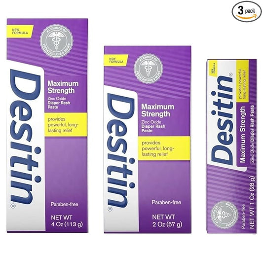 DESITIN Maximum Strength Original Diaper Rash Paste 3-Piece Variety Sizes 4 oz, 2 oz, 1 oz Bundle Pack