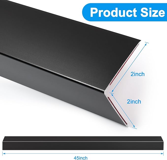 4Pack Aluminum Metal Corner Protector, 45″x 2″ Peel and Stick L Molding Corner Guards with 90° Angle, for Wall Door Frame Cabinet Furniture Baseboard Protection and Decoration (Black)