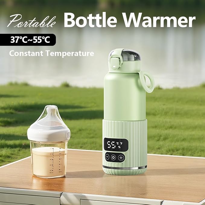 Portable Bottle Warmer with Fast Heating and Long Constant Temperature 15oz Capacity Heated Travel Mug for Breastmilk or Formula (White)