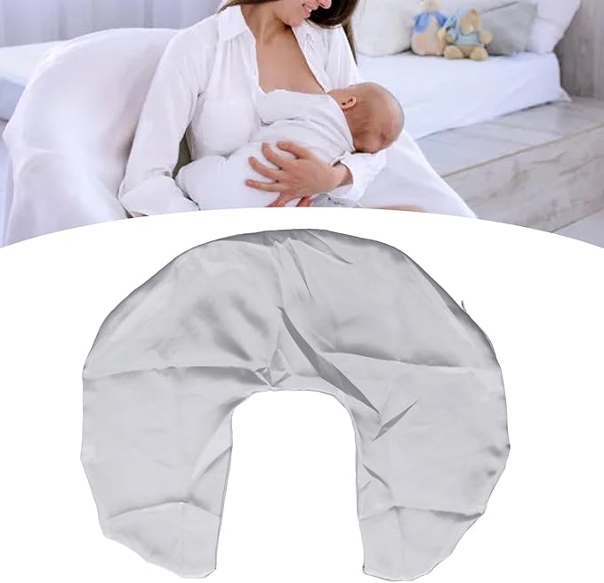 Satin Nursing Pillow Cover,Soft Washable Breathable,Protect for Baby Hair and Skin, Breastfeeding Pillow Slipcover for Feeding (Grey)