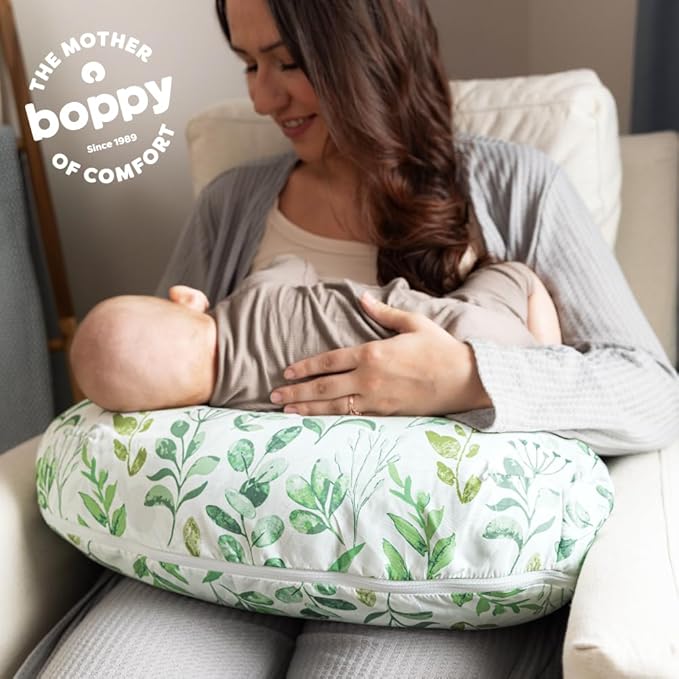 Boppy Nursing Pillow - Firm, Ergonomic U-Shaped Bottle and Breastfeeding Pillow with High Lift for Comfort and Support, Spacious Surface - Green Sage Leaf
