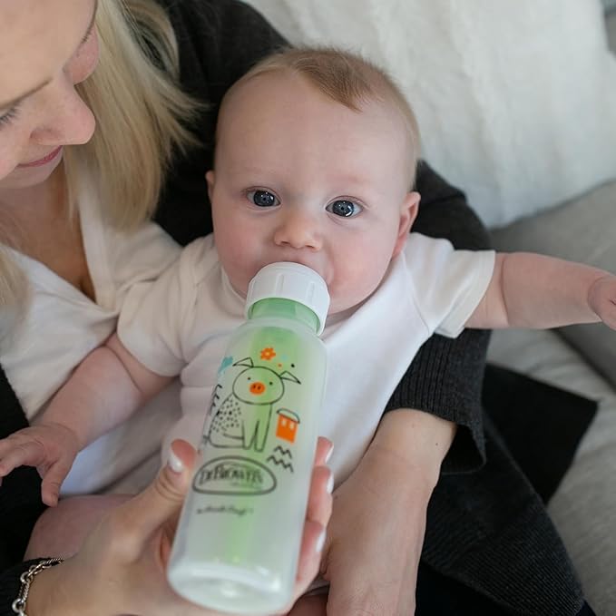 Dr. Brown's Natural Flow Anti-Colic Options+ Narrow Baby Bottle, Pig & Frog, 8 oz/250 mL, with Level 1 Slow Flow Nipple, BPA free, 0m+, 2-Pack and Preemie Flow 6-Pack Nipples