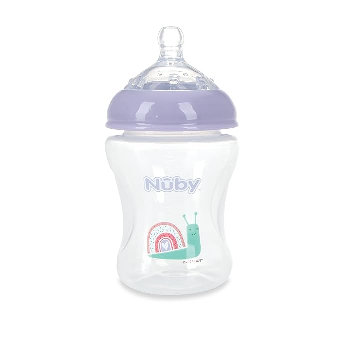 Nuby 3-Pack Infant Feeding Bottles with Slow Flow Breast Size Silicone Nipple: 0+ Months, 8oz, 3 Pack Set: Delicate Llama, Snail, Unicorn Prints