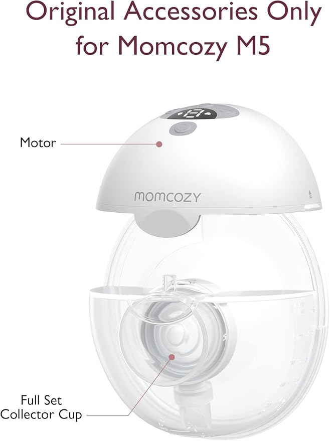 Momcozy M5 Full Set Collector Cup, Original M5 Breast Pump Replacement Accessories, with Double-Sealed 24mm Flanges
