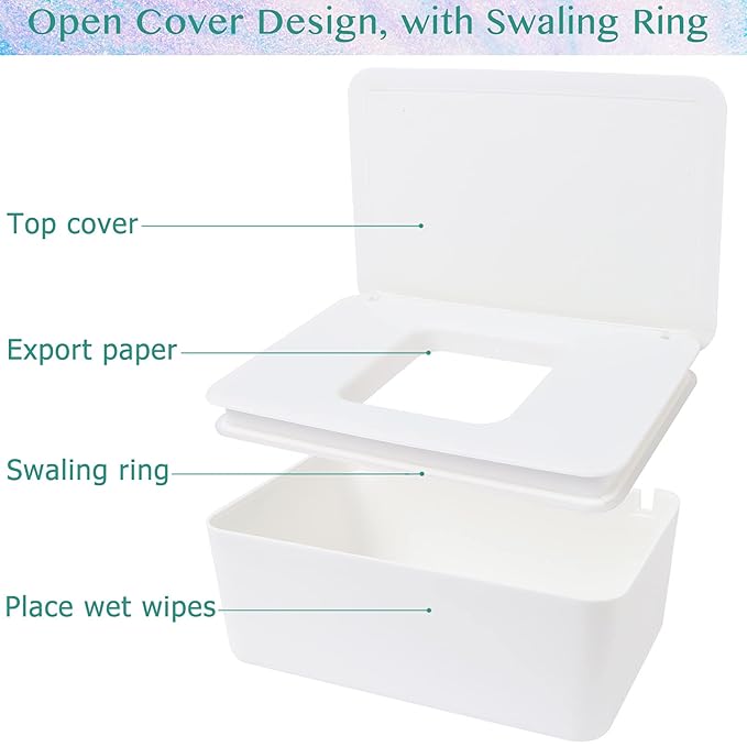 Wet Wipes Storage Box, 2 Pack Wipes Dispenser Holder Tissue Storage Boxes Case with Lid Diaper Wipes Dispenser Box Dustproof Napkin Container with Sealing Design (White, Black)