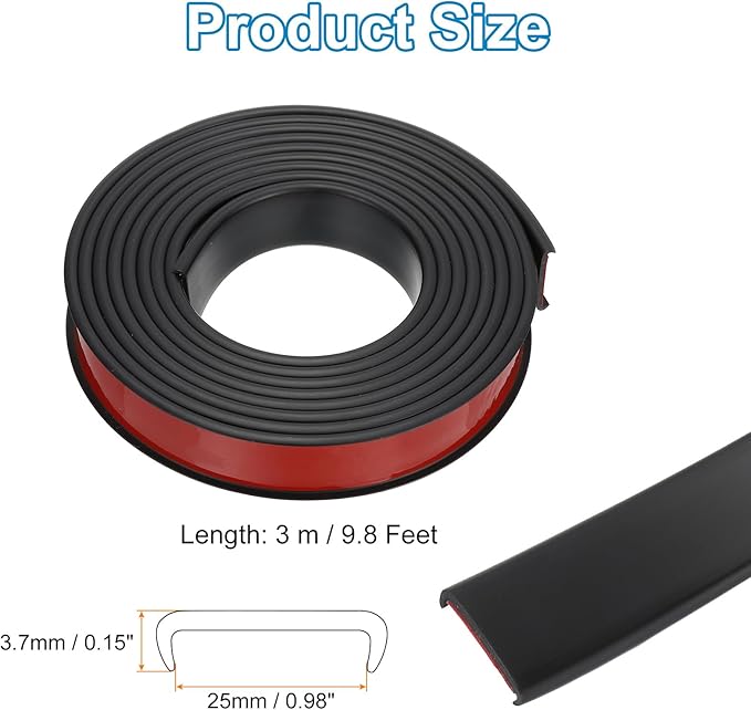 PATIKIL TPE U-Shape Edge Banding, 1 Inch x 9.8ft Self Adhesive Flexible Veneer Edging Trim Furniture Edge Protector for Shelf Cabinet Table Repair Restoration, Black