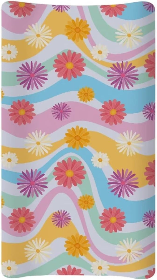 Colorful Daisy Changing Table Cover Waterproof Changing Pad Cover for Baby Breathable Stretchy Universal Tray Table Mat Fit 32"x16" Contoured Pad