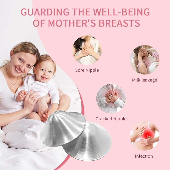 The Original Silver Nursing Cups, Nipple Shields for Nursing Newborn, Nipple Guards Protector for Breastfeeding, Breast Feeding Essentials, Trilaminate 999 Silver (Small (4.5 * 1.5cm))