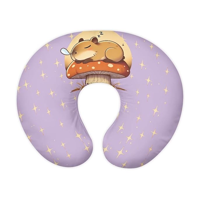 Jeiento Cartoon Mushroom and Capybara Breastfeeding Pillow Covers Soft Comfortable Pillow Covers Soft Stretchy Feeding Pillow Case U Shaped Pillow Case