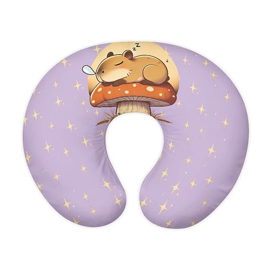 Jeiento Cartoon Mushroom and Capybara Breastfeeding Pillow Covers Soft Comfortable Pillow Covers Soft Stretchy Feeding Pillow Case U Shaped Pillow Case