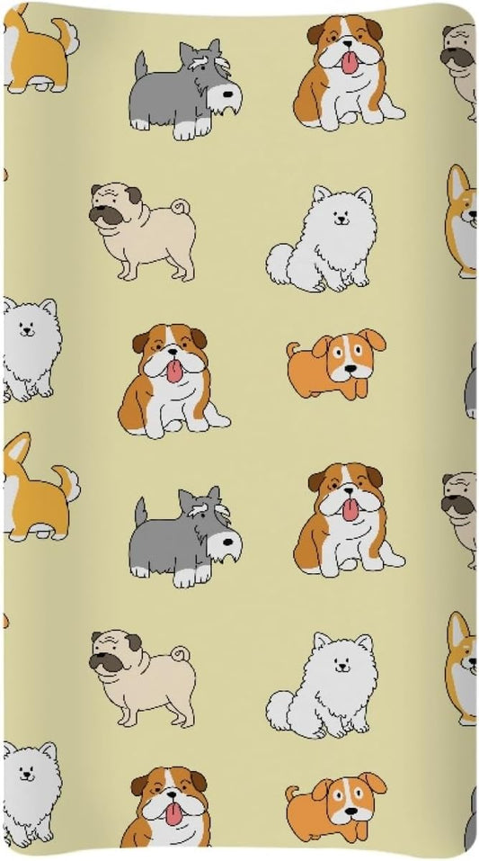 GOSTONG Bulldog Puzzle Theme Baby Diaper Changing Pad Cover Nursery Changing Pad Sheets Breathable Stretchy Decorations for Baby Girls Boys Room