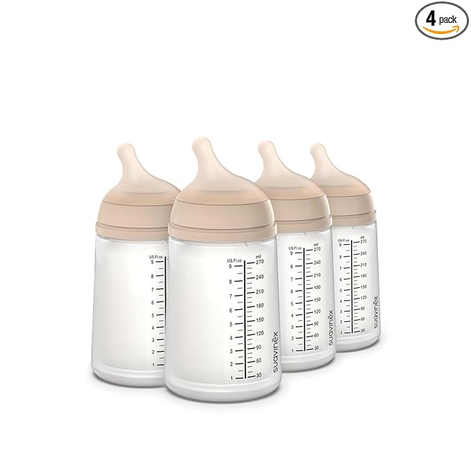 Suavinex Zero Zero Anti Colic Baby Bottle, No 1 Spanish Baby Bottle Brand, Minimizes Bottle Rejection & Nipple Confusion, Perfect for Breastfeeding Babies 4 Pk 9 oz, Light Tone, Medium Flow