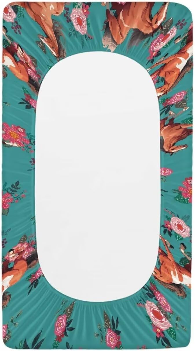 Floral Horse Changing Pad Covers Ultra Soft Stretch Diaper Change Table Pad Cover Infant Changing Mat Sheets Table Covers for Boys Girls