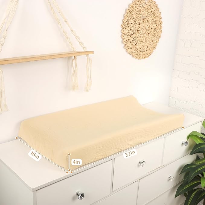 Hooyax Baby Changing Pad Cover 2-Pack, Muslin Soft Breathable Changing Table Pad Covers for Nursery, Easy Care Changing Pad Sheets for Girls and Boys(Brown, Wheat)