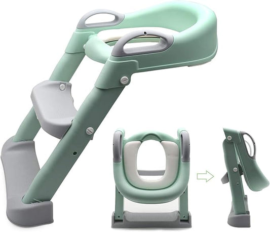 XKMT- Green Toddler Potty Training Seat Ladder Step Toilet Girl Chair Infant Kids Bathroom Trainer [P/N: ET-BABY002-GREEN]