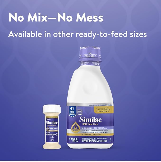 Similac 360 Total Care Gentle Comfort Baby Formula, Easy-to-Digest Formula, Has 5 HMO Prebiotics, Ready-to-Feed Infant Formula, 8-fl-oz Bottle, Pack of 24