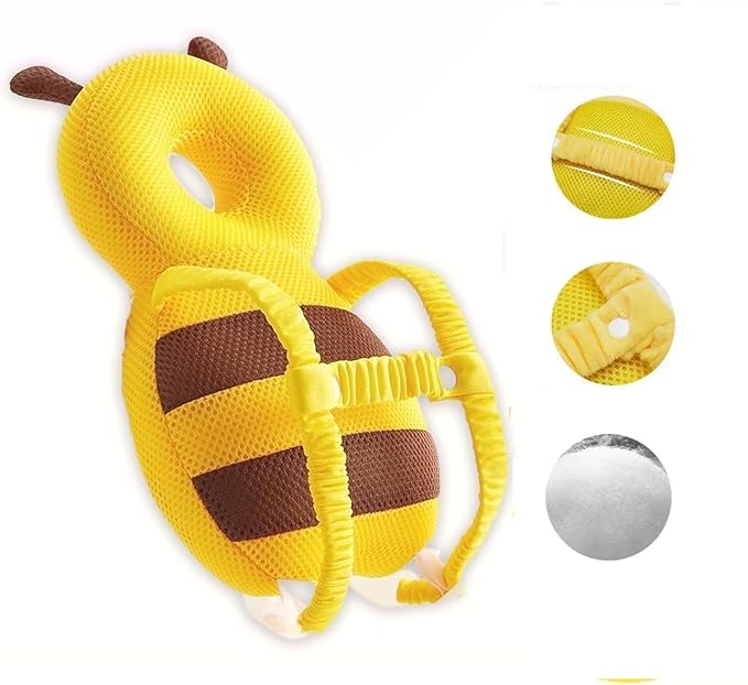 Baby Head Protector Backpack, Soft Breathable Safety Cushion for Walking and Crawling, Unisex Toddler, Yellow Bee