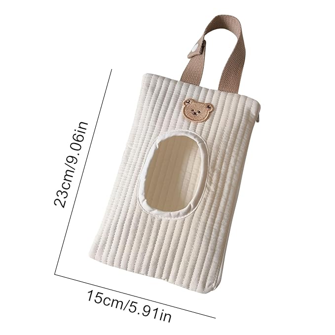 Quilted Baby Diaper and Wipes Pouch Portable Mommy Bag for Stroller Reusable Wipes Pouch with Lanyard for Casual Travel (White Bear)