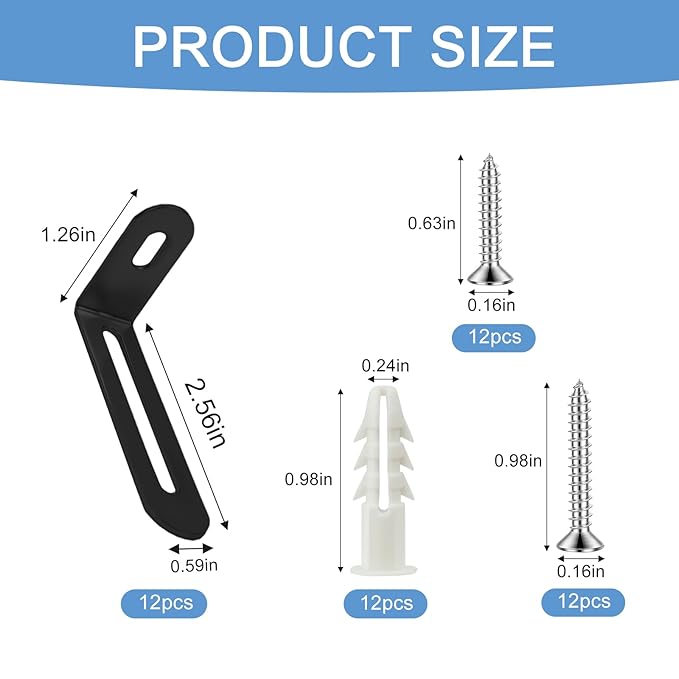 12 Pack Baby Proofing Anti Tip Furniture Anchors Kit - Heavy Duty Steel Wall Anchors for Dresser, Cabinet, Bookcase, Earthquake Safety & Pet Proofing in Nursery, Living Room（Black）