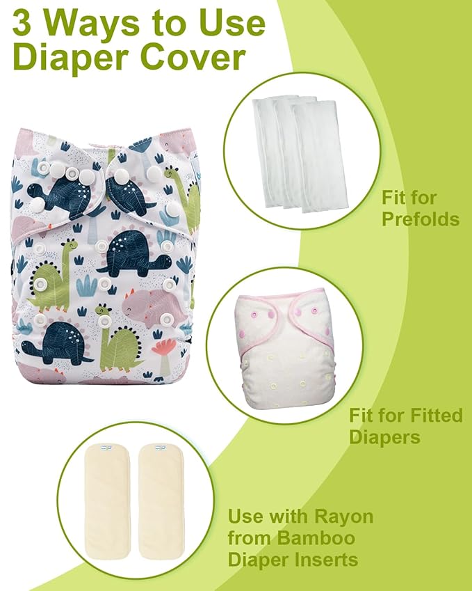 babygoal Cloth Diaper Covers 6 Pack with Wet Bag for Fitted Diapers and Prefolds with Double Gussets, Adjustable and Reusable for Baby Boys and Girls