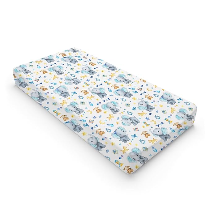 Cute Elephant Changing Pad Covers Cartoon Elephant Diaper Changing Pad Table Sheets Cover for Boy Girl Blue Elephant Soft Breathable Stretch Nursery Baby Changing Pad Mats Covers 32''x16''