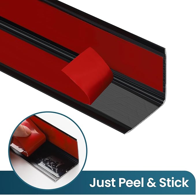 4PCS 48" Black Metal Corner Protector, Peel and Stick Aluminum Corner Guards L molding Tile Trim, Suit for Wall Door Frame Cabinet Baseboard Decor, Size 48in x 1.6in (Pack of 4)