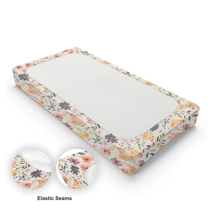 Cartoon Farm Animals Chicken Flowers Floral Leaves Baby Changing Pad Cover,Unisex Farm Nursery Diaper Changing Table Pad Mat Sheet for Boys Girls-16x32