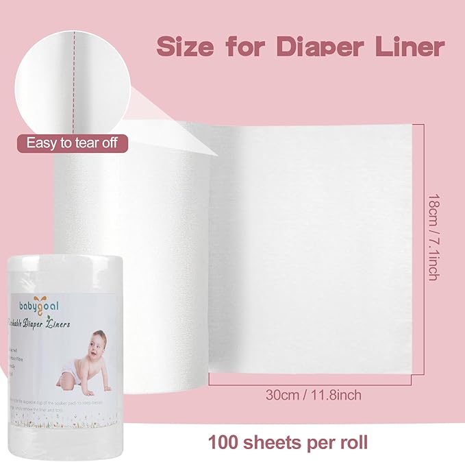 babygoal Baby Cloth Diaper Liners 2 Pack, Rayon from Bamboo Liners for Cloth Diaper Nappy (200 Sheets)